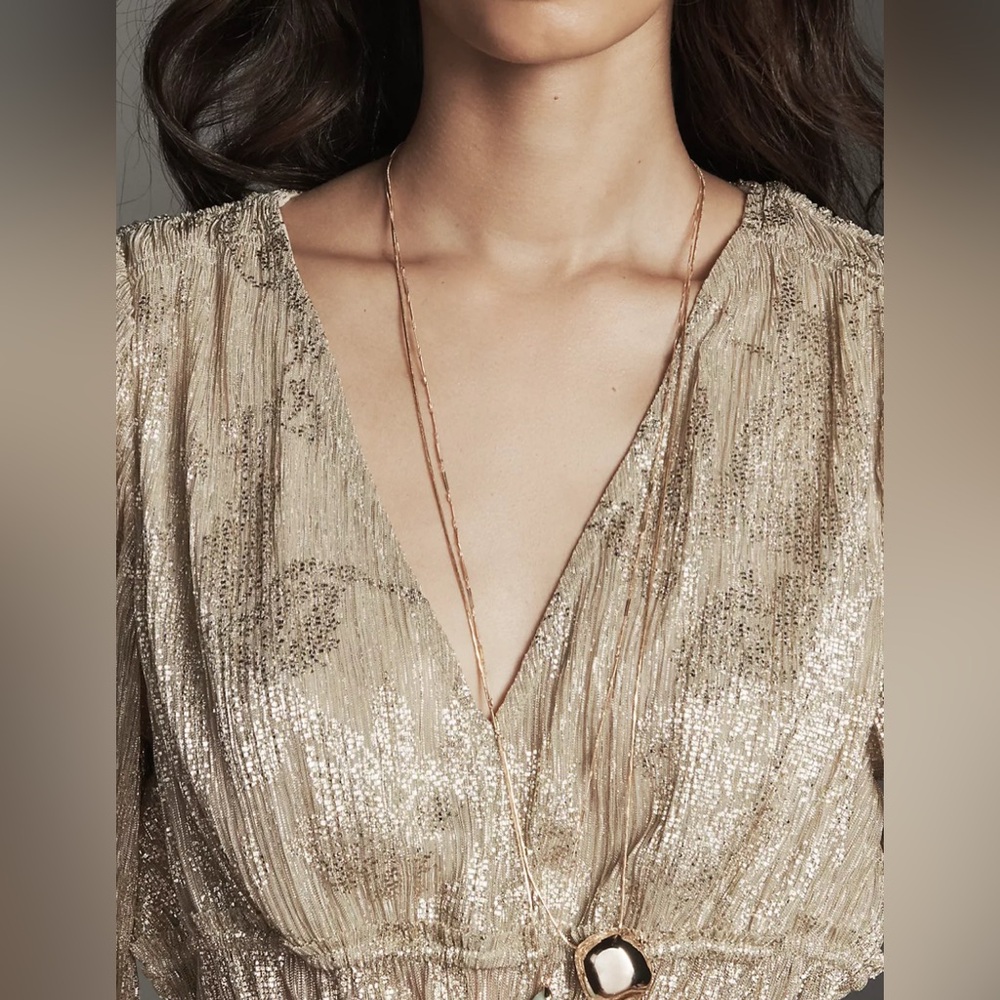Anthropologie Metallic Smocked Long-Sleeve Shirt
